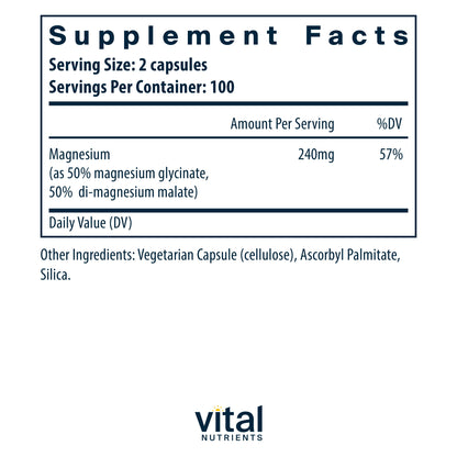 Vital Nutrients Magnesium Glycinate and Malate | Vegan Supplement to Support Stress Relief, Bones, Sleep and Heart Health | Gluten, Dairy and Soy Free | 120mg | 200 Vegetarian Capsules