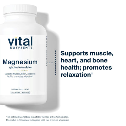 Vital Nutrients Magnesium Glycinate and Malate | Vegan Supplement to Support Stress Relief, Bones, Sleep and Heart Health | Gluten, Dairy and Soy Free | 120mg | 200 Vegetarian Capsules