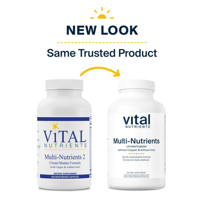Vital Nutrients - Multi-Nutrients 3 - Citrate/Malate Formula (Without Copper or Iron) - Multi-Vitamin/Mineral with Potent Antioxidants - Gentle Bioavailable Form - 180 Vegetarian Capsules per Bottle