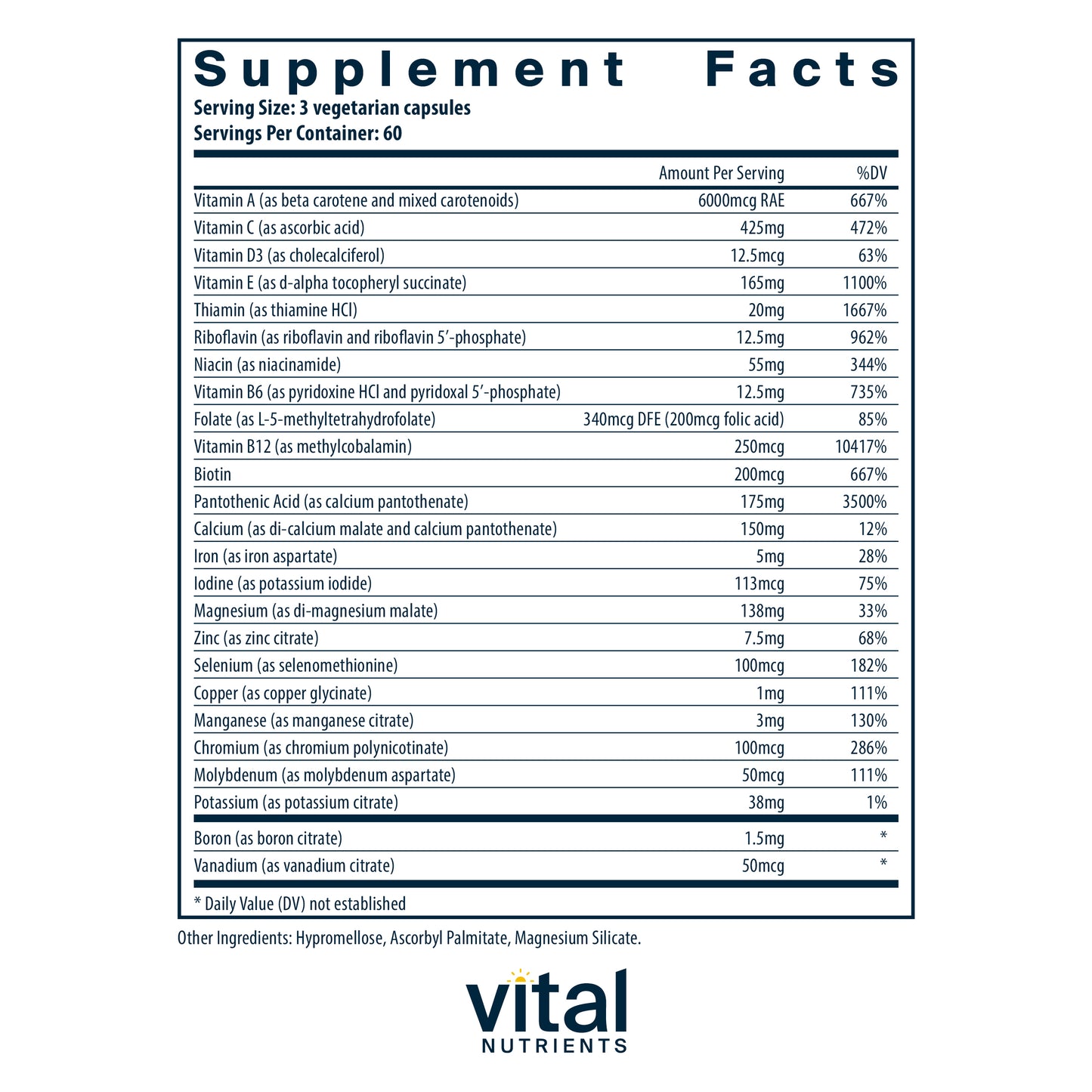 Vital Nutrients - Multi-Nutrients 4 - Citrate/Malate Formula (with Copper and Iron) - Multi-Vitamin/Mineral Formula with Potent Antioxidants - Bioavailable Form - 180 Vegetarian Capsules per Bottle