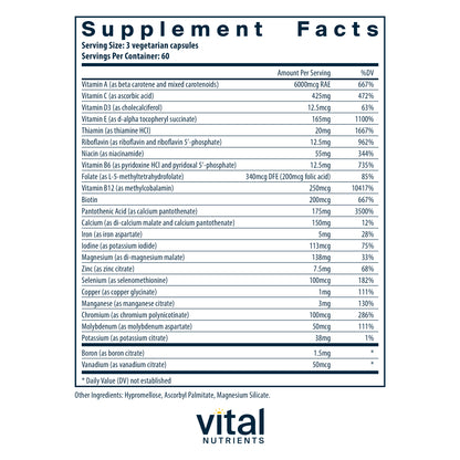 Vital Nutrients - Multi-Nutrients 4 - Citrate/Malate Formula (with Copper and Iron) - Multi-Vitamin/Mineral Formula with Potent Antioxidants - Bioavailable Form - 180 Vegetarian Capsules per Bottle