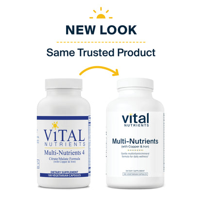 Vital Nutrients - Multi-Nutrients 4 - Citrate/Malate Formula (with Copper and Iron) - Multi-Vitamin/Mineral Formula with Potent Antioxidants - Bioavailable Form - 180 Vegetarian Capsules per Bottle