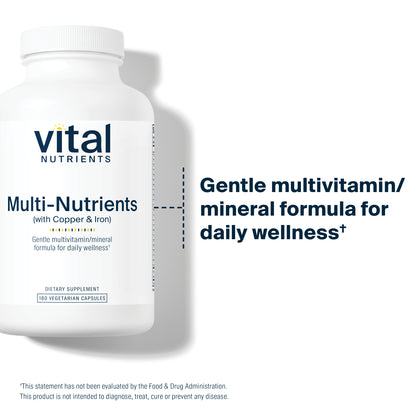 Vital Nutrients - Multi-Nutrients 4 - Citrate/Malate Formula (with Copper and Iron) - Multi-Vitamin/Mineral Formula with Potent Antioxidants - Bioavailable Form - 180 Vegetarian Capsules per Bottle