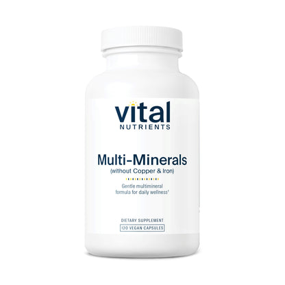 Vital Nutrients - Multi-Minerals - Citrate/Malate Formula (No Copper or Iron) - High Potency Gentle Formula with High Nutritional Value - 120 Vegetarian Capsules per Bottle