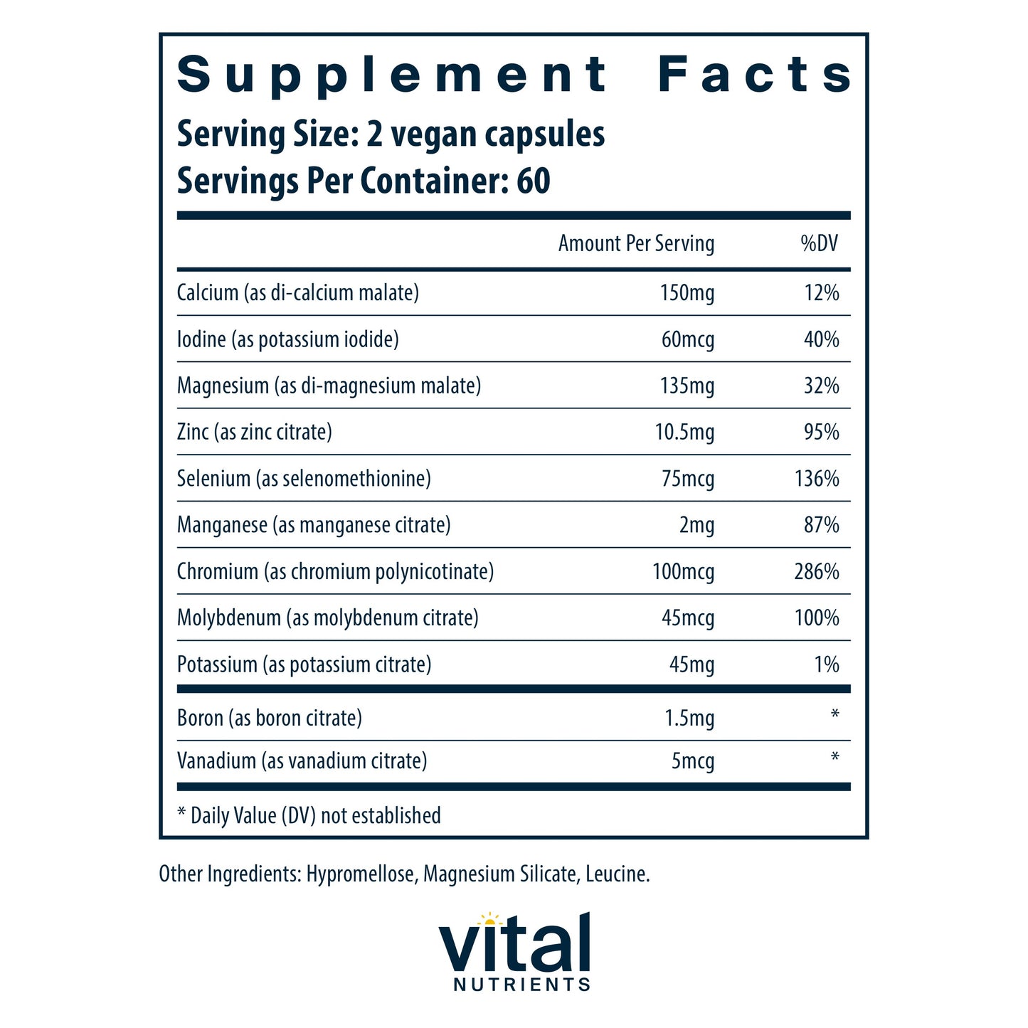 Vital Nutrients - Multi-Minerals - Citrate/Malate Formula (No Copper or Iron) - High Potency Gentle Formula with High Nutritional Value - 120 Vegetarian Capsules per Bottle