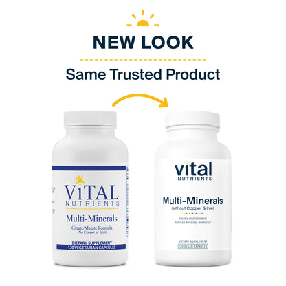 Vital Nutrients - Multi-Minerals - Citrate/Malate Formula (No Copper or Iron) - High Potency Gentle Formula with High Nutritional Value - 120 Vegetarian Capsules per Bottle