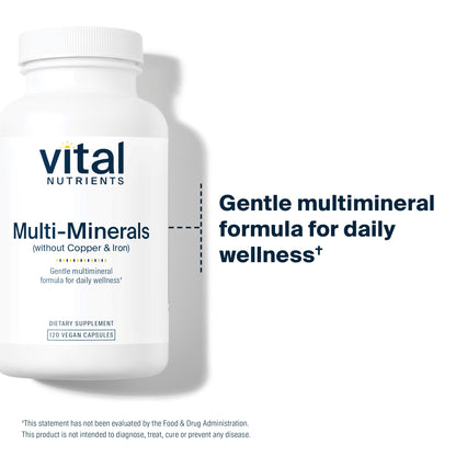 Vital Nutrients - Multi-Minerals - Citrate/Malate Formula (No Copper or Iron) - High Potency Gentle Formula with High Nutritional Value - 120 Vegetarian Capsules per Bottle