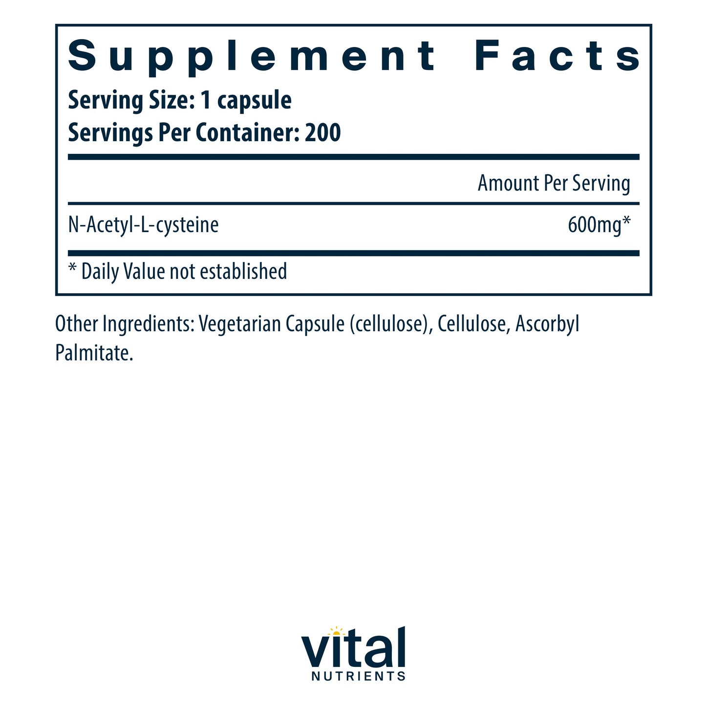 Vital Nutrients NAC | N-Acetyl Cysteine | Vegan Supplement | Supporting Sinus and Respiratory Health | 600mg | Gluten, Dairy, and Soy Free | 200 Vegetarian Capsules