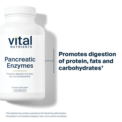 Vital Nutrients Pancreatic Enzymes 1000mg (Full Strength) | Pancreatin Digestion Supplement with Protease, Amylase & Lipase | Digestive Enzymes | Gluten, Dairy, and Soy Free | 180 Capsules