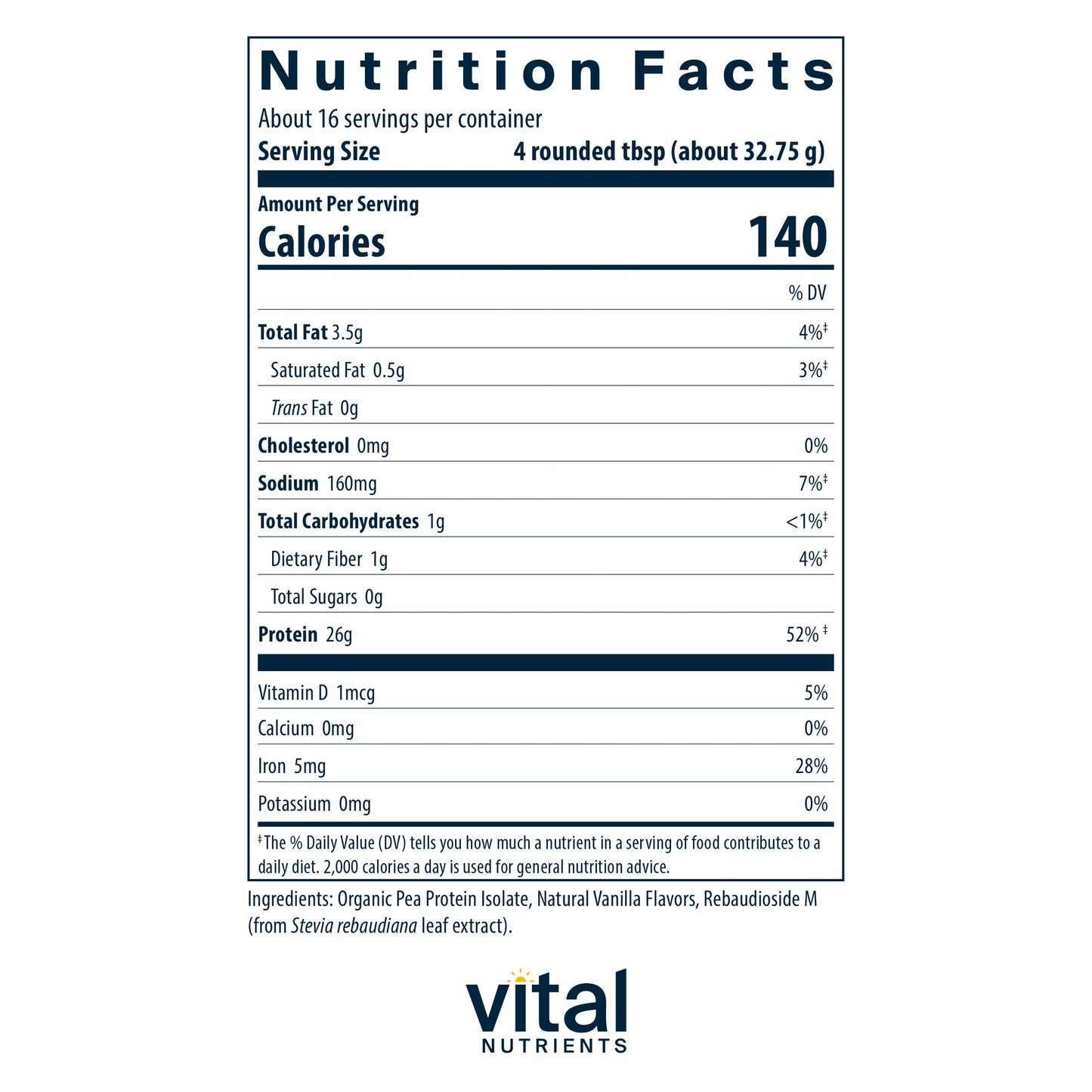 Vital Nutrients - ProVeg - Organic Pea Protein with Natural Vanilla Flavor - Vegetarian - 524 Grams per Bottle
