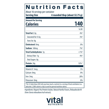 Vital Nutrients - ProVeg - Organic Pea Protein with Natural Vanilla Flavor - Vegetarian - 524 Grams per Bottle