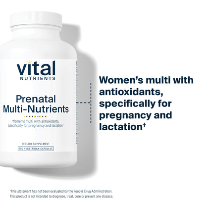 Vital Nutrients - PreNatal Multi-Nutrients - Women's Multi-Vitamin/Mineral Formula with Potent Antioxidants - 180 Vegetarian Capsules per Bottle
