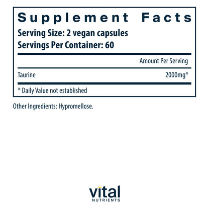 Vital Nutrients - Taurine - Supports Healthy Heart Function - 120 Vegetarian Capsules per Bottle - 1000 mg