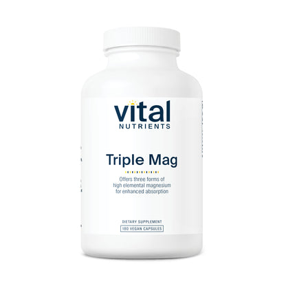 Vital Nutrients Triple Mag Complex | Magnesium Oxide, Malate & Glycinate Supplement | Support Stress, Bones, Muscles and Teeth | Soy, Dairy and Gluten Free | 250mg | 180 Vegetarian Capsules