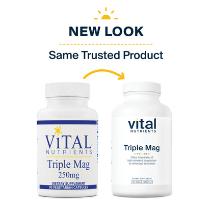 Vital Nutrients Triple Mag Complex | Magnesium Oxide, Malate & Glycinate Supplement | Support Stress, Bones, Muscles and Teeth | Soy, Dairy and Gluten Free | 250mg | 180 Vegetarian Capsules