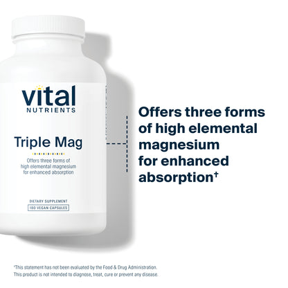 Vital Nutrients Triple Mag Complex | Magnesium Oxide, Malate & Glycinate Supplement | Support Stress, Bones, Muscles and Teeth | Soy, Dairy and Gluten Free | 250mg | 180 Vegetarian Capsules