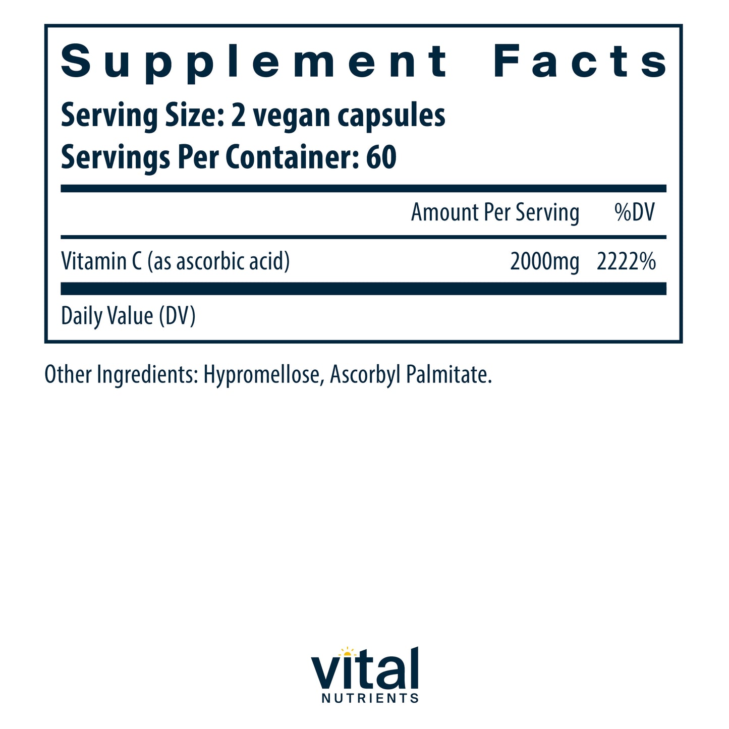 Vital Nutrients - Vitamin C 1000 mg (100% Pure Ascorbic Acid) - Potent Antioxidant to Support Iron Absorption - 120 Vegetarian Capsules