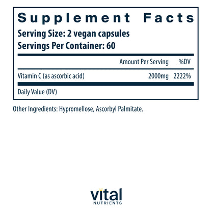 Vital Nutrients - Vitamin C 1000 mg (100% Pure Ascorbic Acid) - Potent Antioxidant to Support Iron Absorption - 120 Vegetarian Capsules
