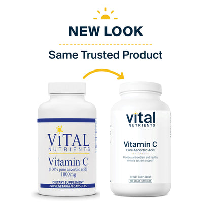 Vital Nutrients - Vitamin C 1000 mg (100% Pure Ascorbic Acid) - Potent Antioxidant to Support Iron Absorption - 220 Vegetarian Capsules