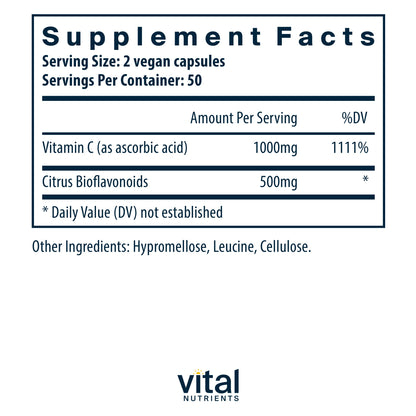 Vital Nutrients - Vitamin C with Bioflavonoids - Vitamin C and Bioflavonoid Formula - 100 Vegetarian Capsules