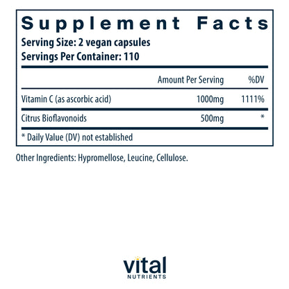 Vital Nutrients - Vitamin C with Bioflavonoids - Vitamin C and Bioflavonoid Formula - 220 Vegetarian Capsules