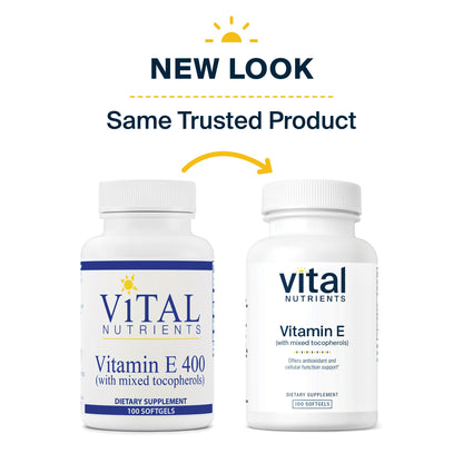 Vital Nutrients - Vitamin E 400 (with Mixed Tocopherols) - Potent Antioxidant and Cardiovascular Support - 100 Softgels per Bottle