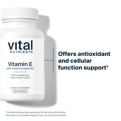 Vital Nutrients - Vitamin E 400 (with Mixed Tocopherols) - Potent Antioxidant and Cardiovascular Support - 100 Softgels per Bottle