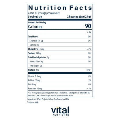 Vital Nutrients - ProWhey - Whey Protein Beverage Mix - Plain - 500 Grams per Bottle