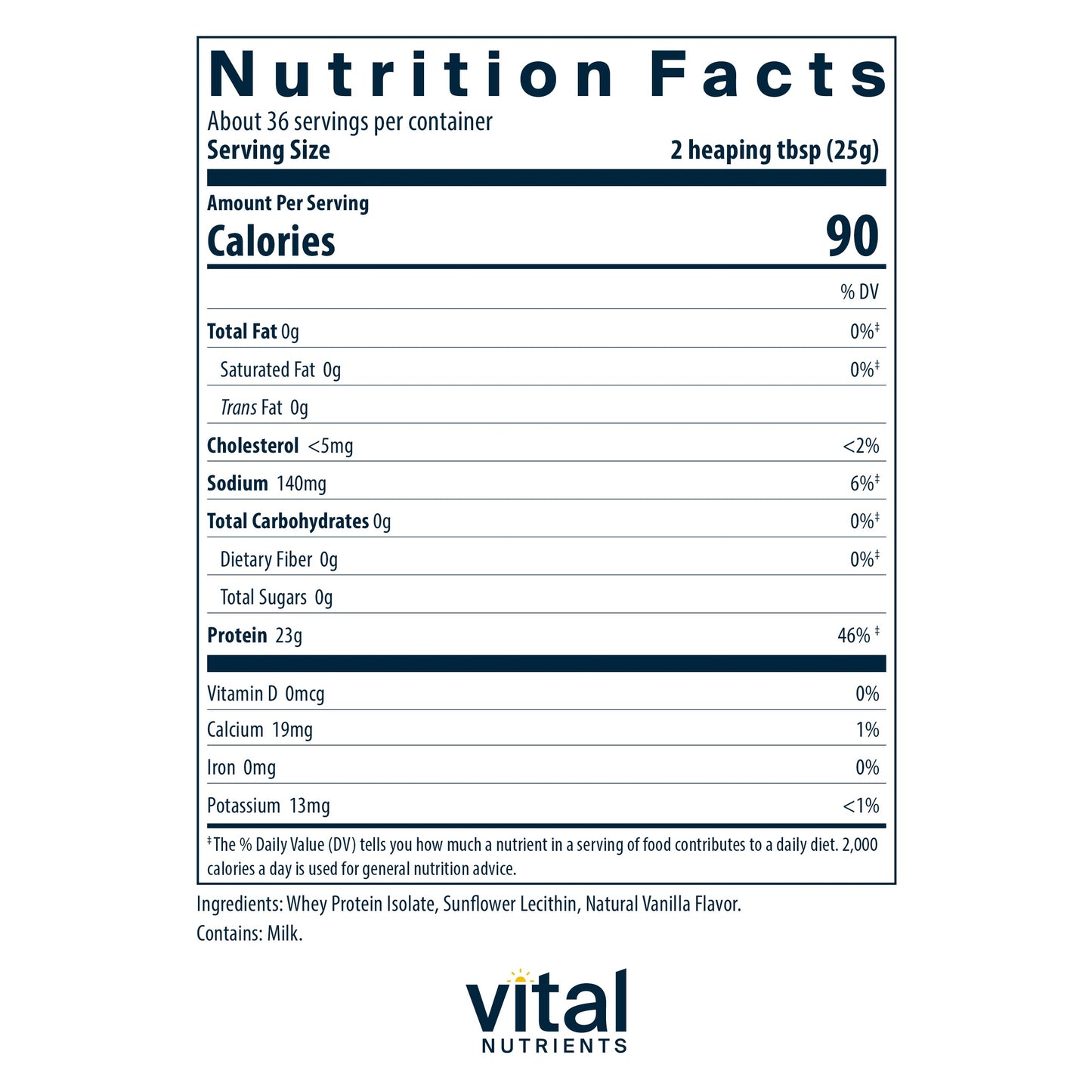 Vital Nutrients - ProWhey - Whey Protein Beverage Mix - Natural Vanilla Flavor - 900 Grams per Bottle