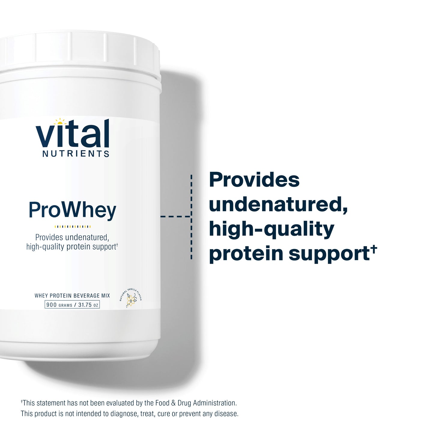 Vital Nutrients - ProWhey - Whey Protein Beverage Mix - Natural Vanilla Flavor - 900 Grams per Bottle