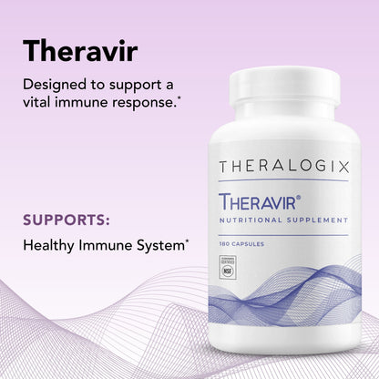 Theralogix Theravir Immune Support Supplement - 90-Day Supply - Immune Support Supplement for Women & Men - Includes Vitamin D3, Vitamin C, Zinc, Quercetin & Melatonin - NSF Certified - 180 Capsules