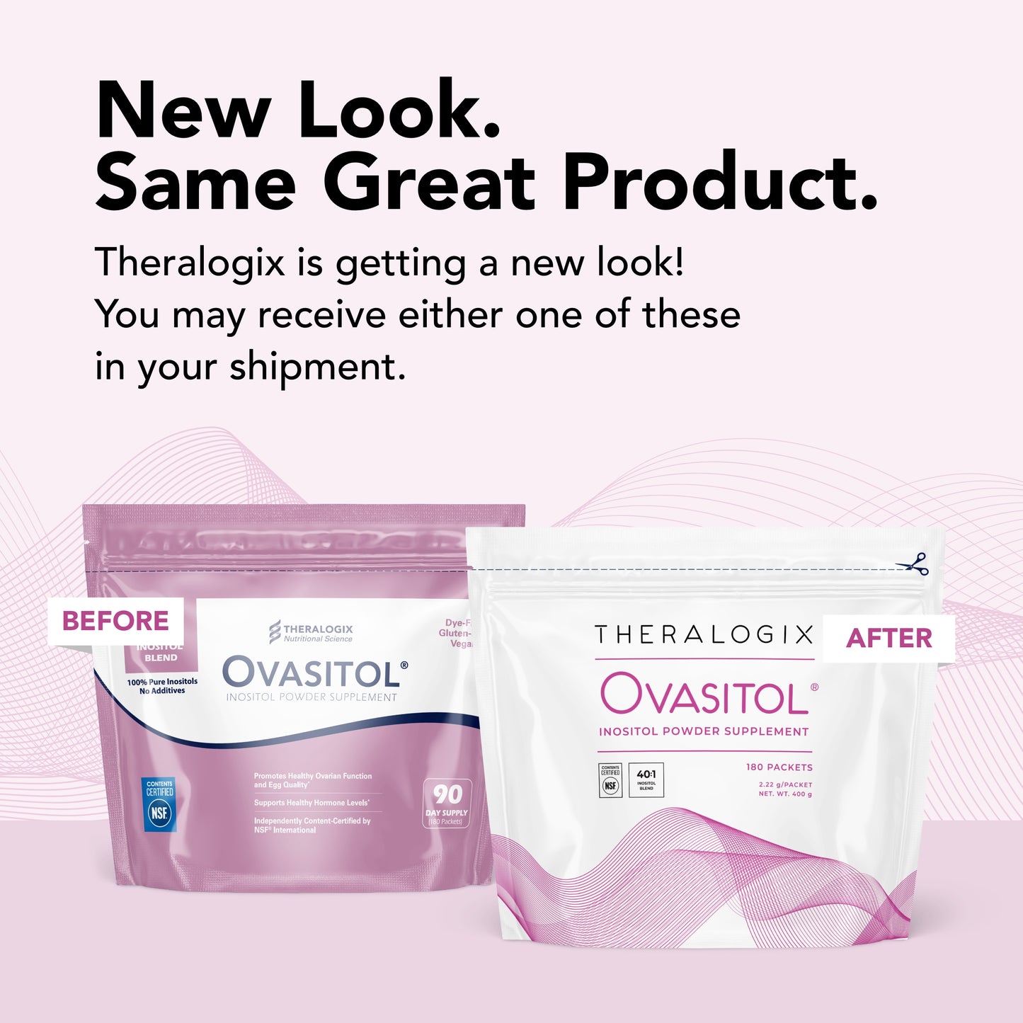 Theralogix Ovasitol Inositol Powder Packets - 180 Servings - Myo-Inositol & D-Chiro Inositol for Hormone Balance & Ovarian Function Support* - NSF Certified