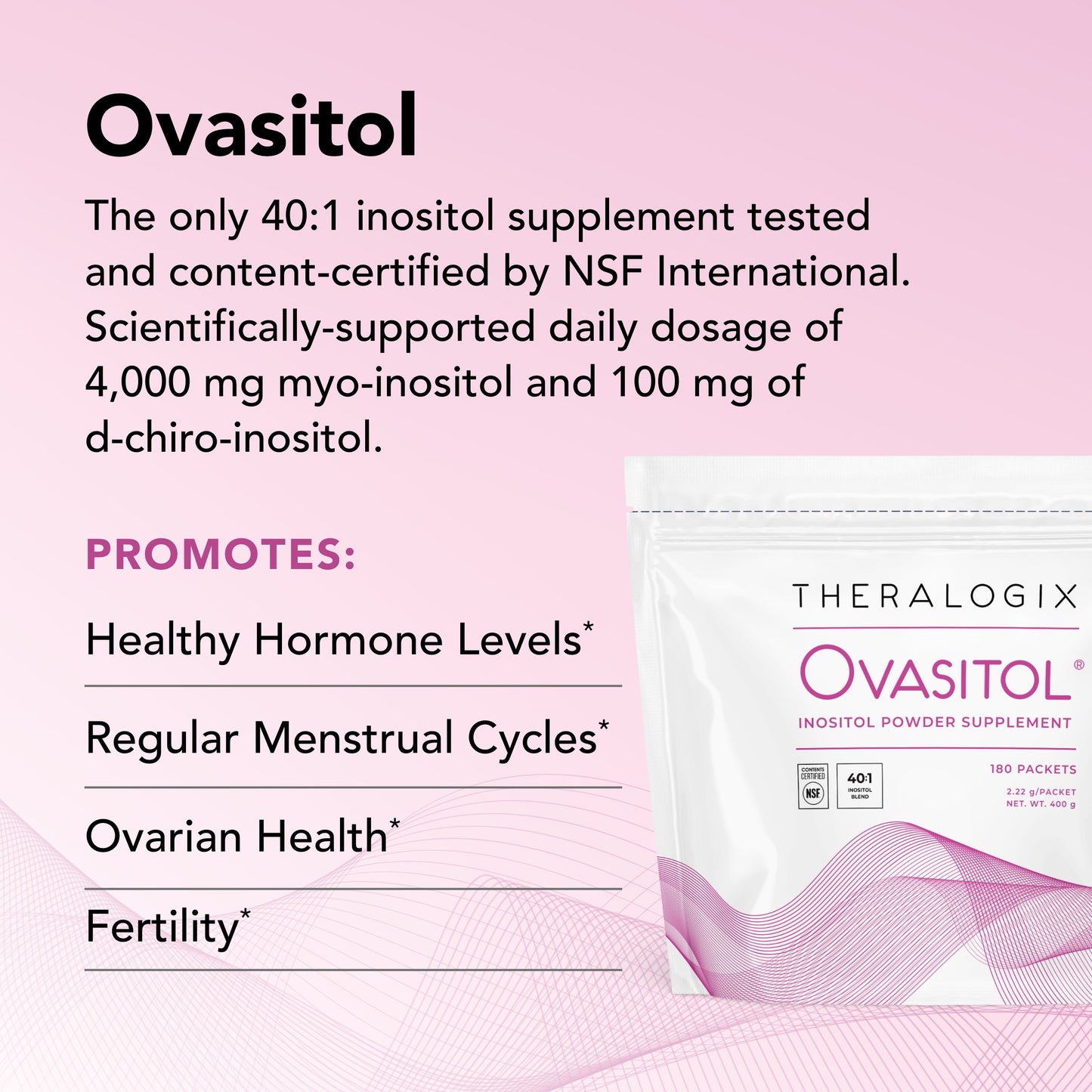 Theralogix Ovasitol Inositol Powder Packets - 180 Servings - Myo-Inositol & D-Chiro Inositol for Hormone Balance & Ovarian Function Support* - NSF Certified