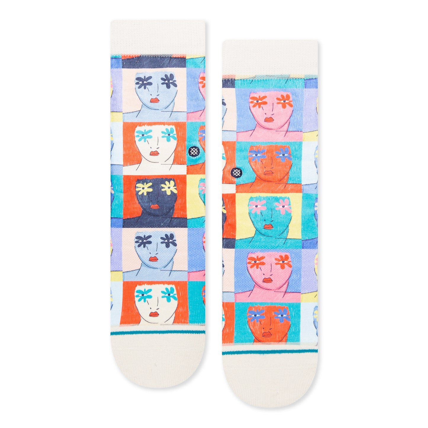 Stance Flower Faces Crew Socks (Small, Off White)