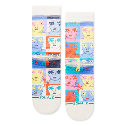 Stance Flower Faces Crew Socks (Small, Off White)