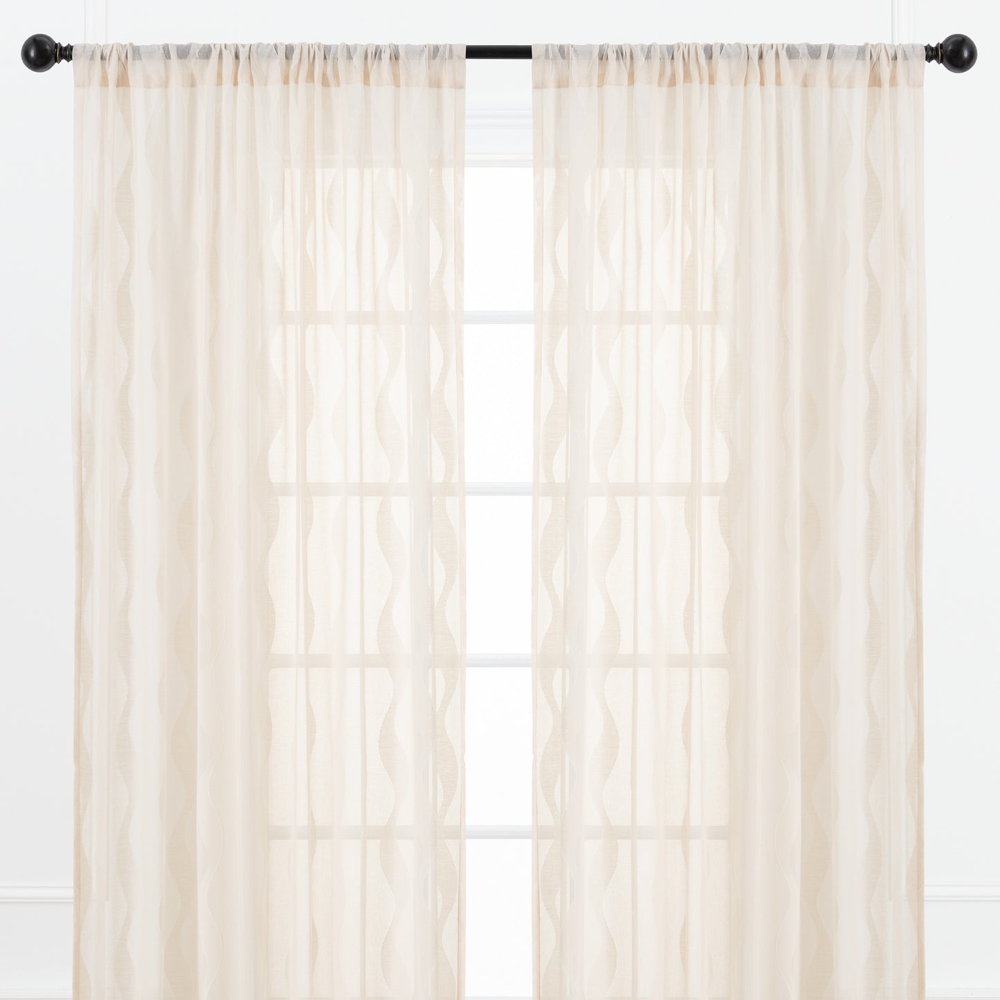 Chanasya Beige Sheer Curtains - Wave Textured Voile Curtain for Living Room Bedroom Kitchen Windows - Light Filtering Elegant Decor Window Drapes with Rod Pocket - 96 Inches Long - 2 Panel Set