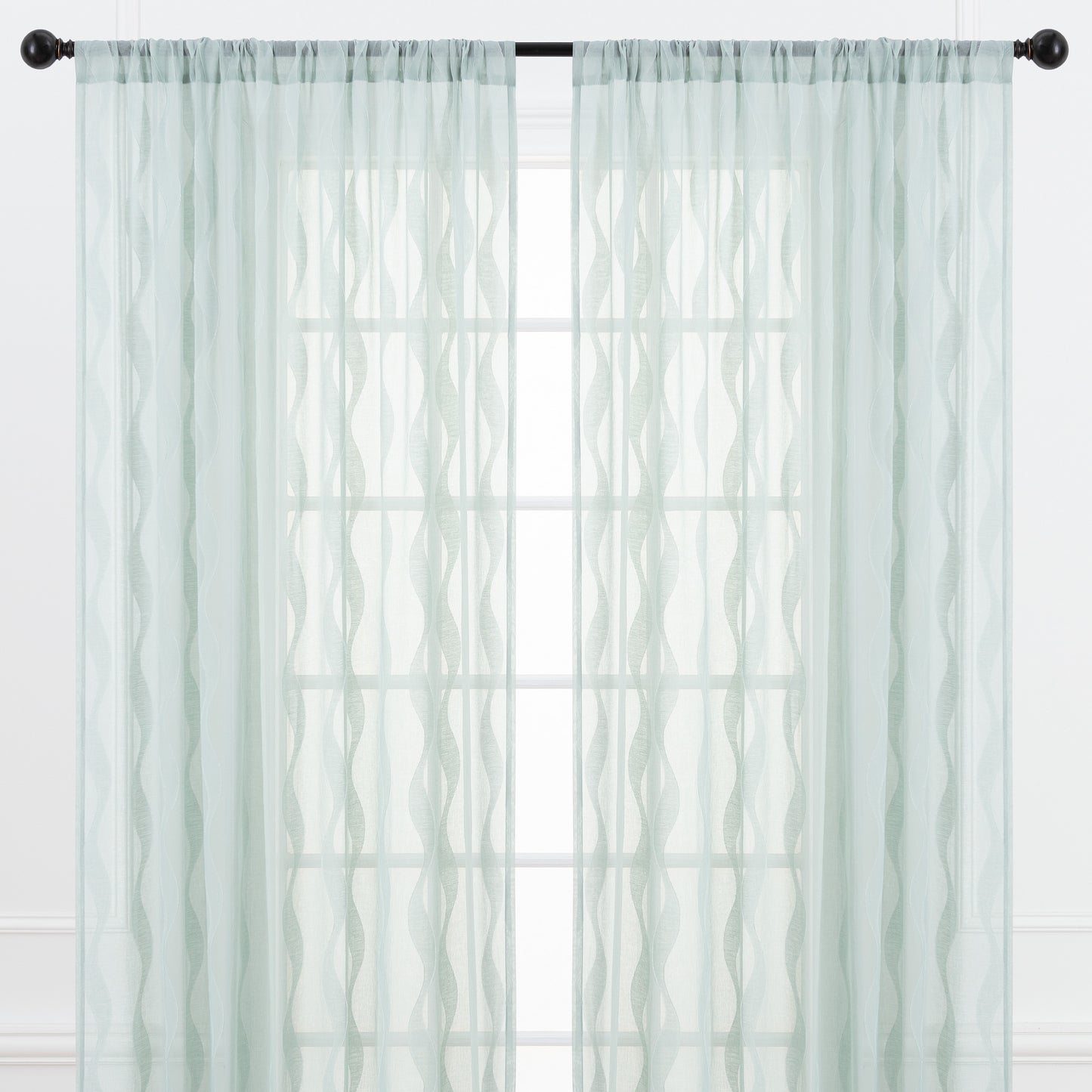 Chanasya Sage Green Sheer Curtains - Wave Textured Voile Curtain for Living Room Bedroom Kitchen Windows - Light Filtering Elegant Decor Window Drapes with Rod Pocket - 96 Inches Long - 2 Panel Set