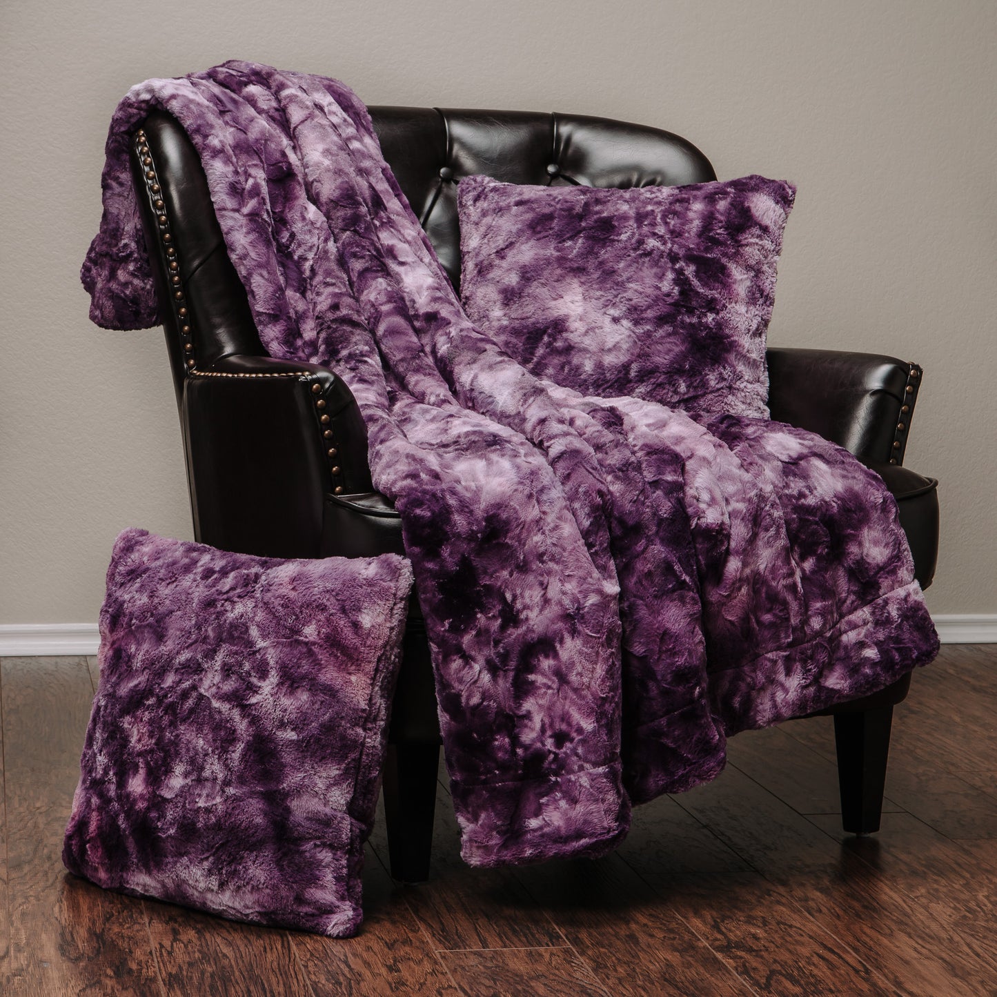 Chanasya Super Soft Fuzzy Faux Fur Throw Blankets and Pillow Cover 3-Piece Set - Fluffy Plush Lightweight Cozy Snuggly with Sherpa for Couch Living Room Bedroom Decor (50x65 Inches) Aubergine Blanket