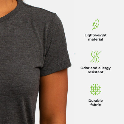 Cariloha Women's Bamboo Crew Tee - Plain, Soft Moisture Wicking T Shirt - Large - Charcoal Heather