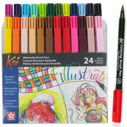 Sakura XBR-24SA 24-Piece Koi Assorted Coloring Brush Pen Set