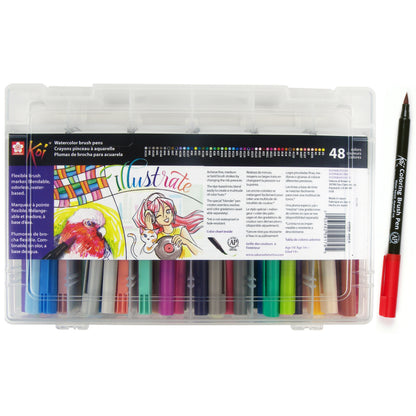 Koi Sakura XBR-48SA Assorted Coloring Brush Pen Set, Multicolor, 48-Piece