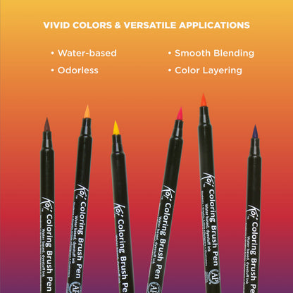 Sakura XBR-6SA 6-Piece Koi Coloring Brush Pen Set, Gray