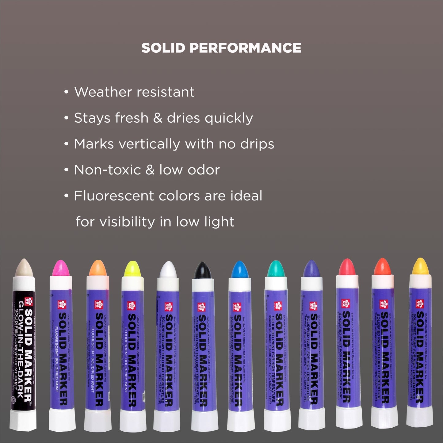 Sakura Solid Marker, Solidified Paint, 12 Pack Set of 12 colors including Glow in the Dark