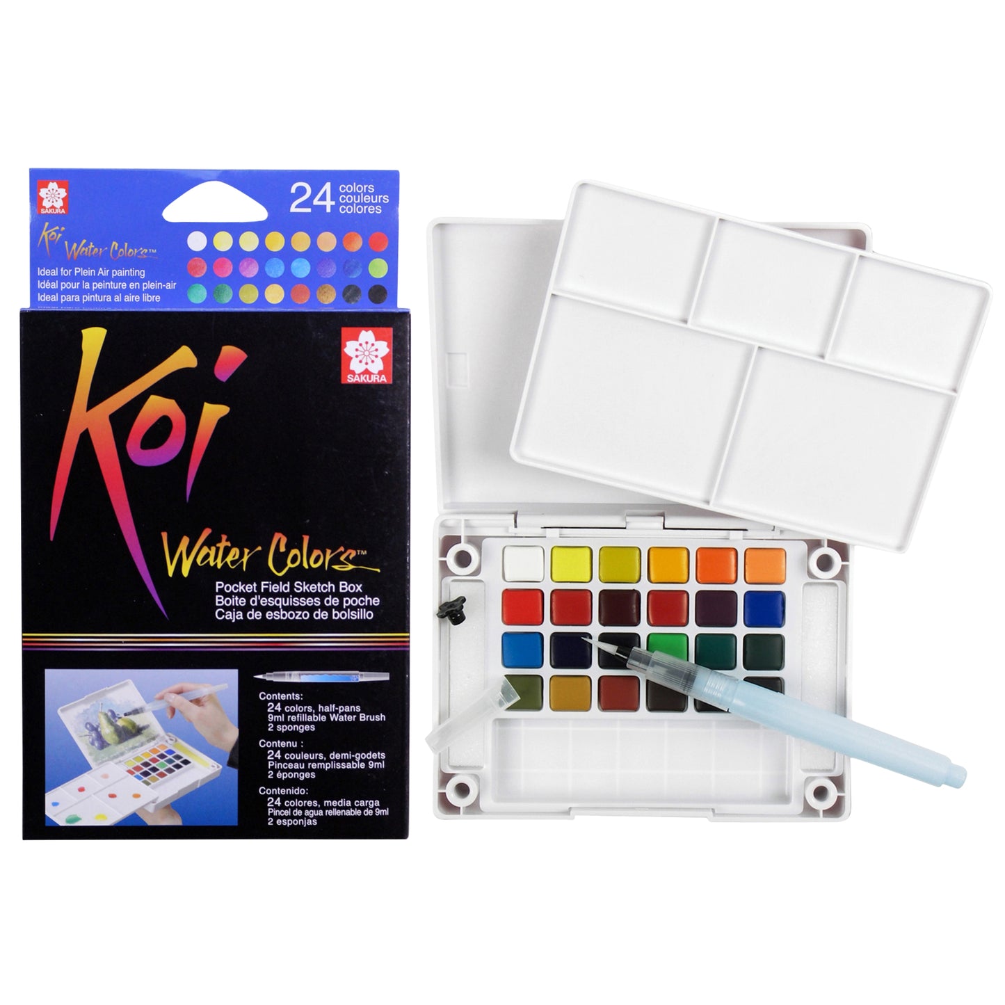 Sakura XNCW-24N, 24 Assorted Watercolors Field Sketch Set with Brush