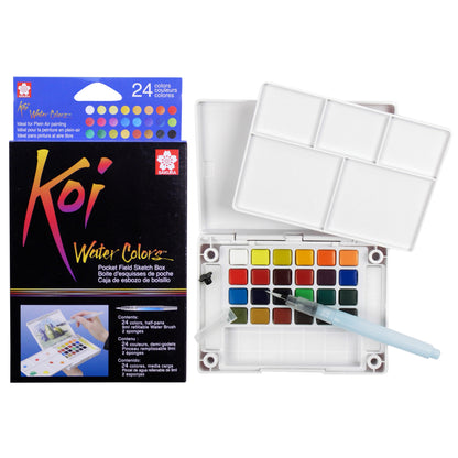 Sakura XNCW-24N, 24 Assorted Watercolors Field Sketch Set with Brush