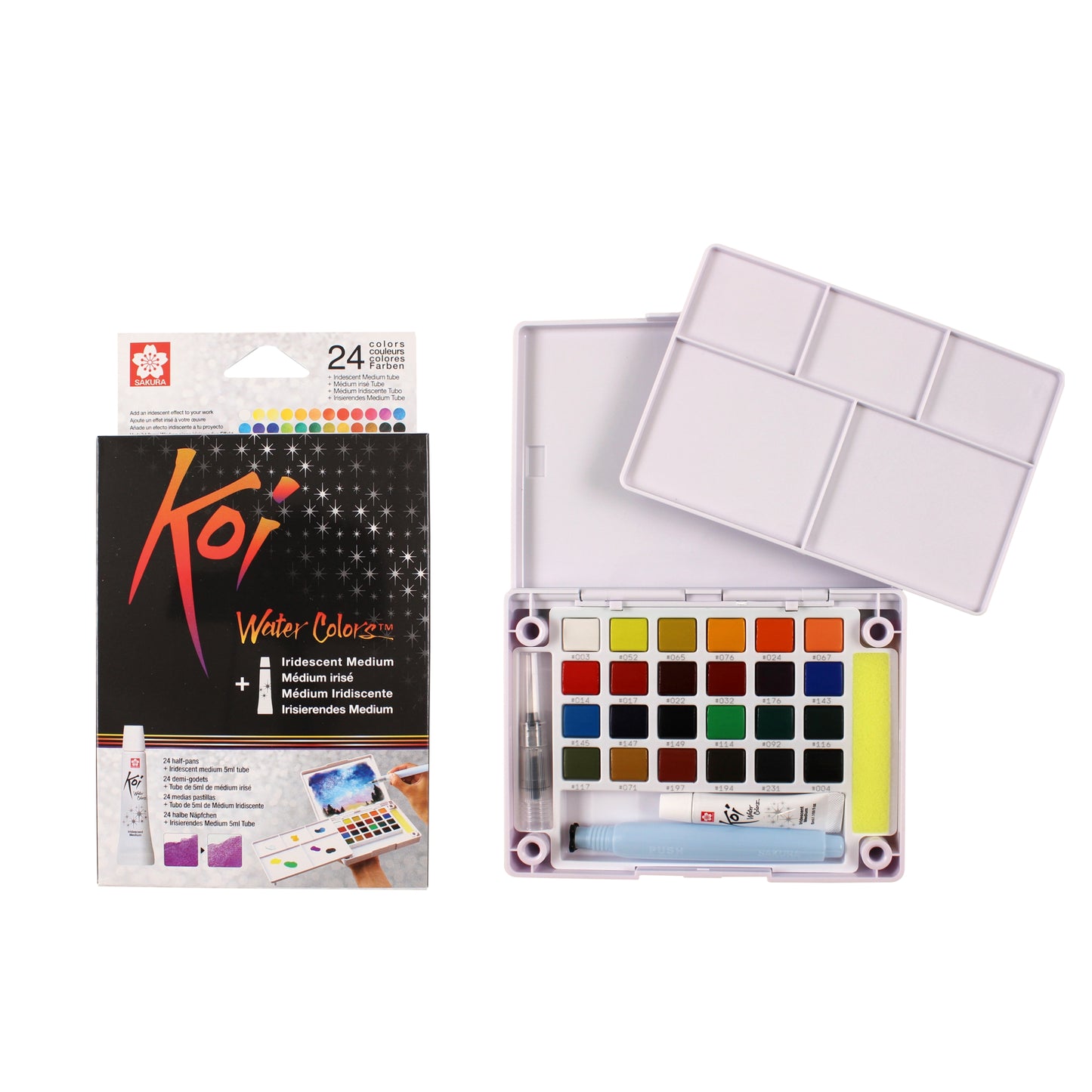 SAKURA Koi Watercolor Pocket Field Sketch Set with Brush, 24 Blendable Colors + Iridescent Medium XNCW-24N5L