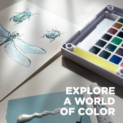 SAKURA Koi Watercolor Pocket Field Sketch Set with Brush, 24 Blendable Colors + Iridescent Medium XNCW-24N5L