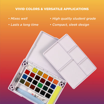 SAKURA Koi Watercolor Pocket Field Sketch Set with Brush, 24 Blendable Colors + Iridescent Medium XNCW-24N5L