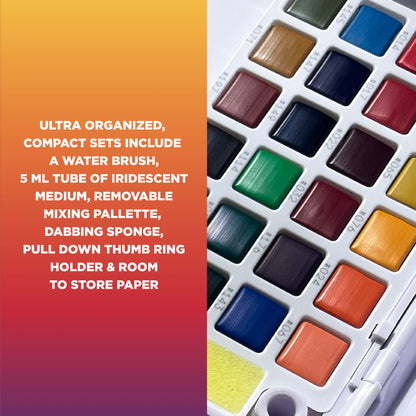 SAKURA Koi Watercolor Pocket Field Sketch Set with Brush, 24 Blendable Colors + Iridescent Medium XNCW-24N5L