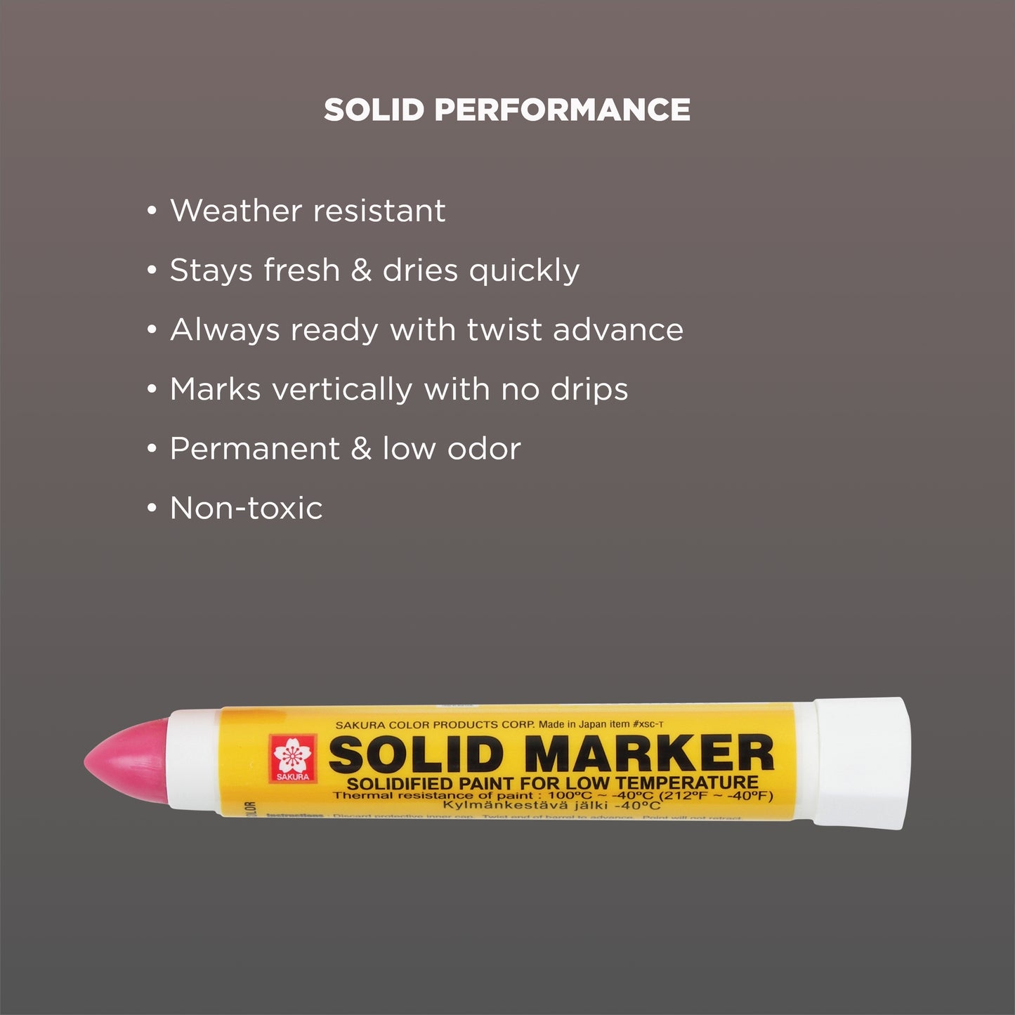 Sakura XSC-T-19 Red Solidified Paint Low Temperature Solid Marker, -40 to 212 Degree F, 13 mm Twist-Up Tip (Pack of 12)